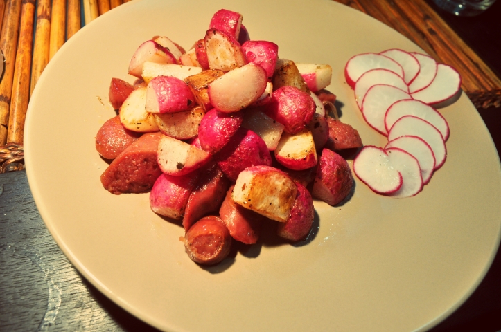Sauteed Red Radishes and Sausage